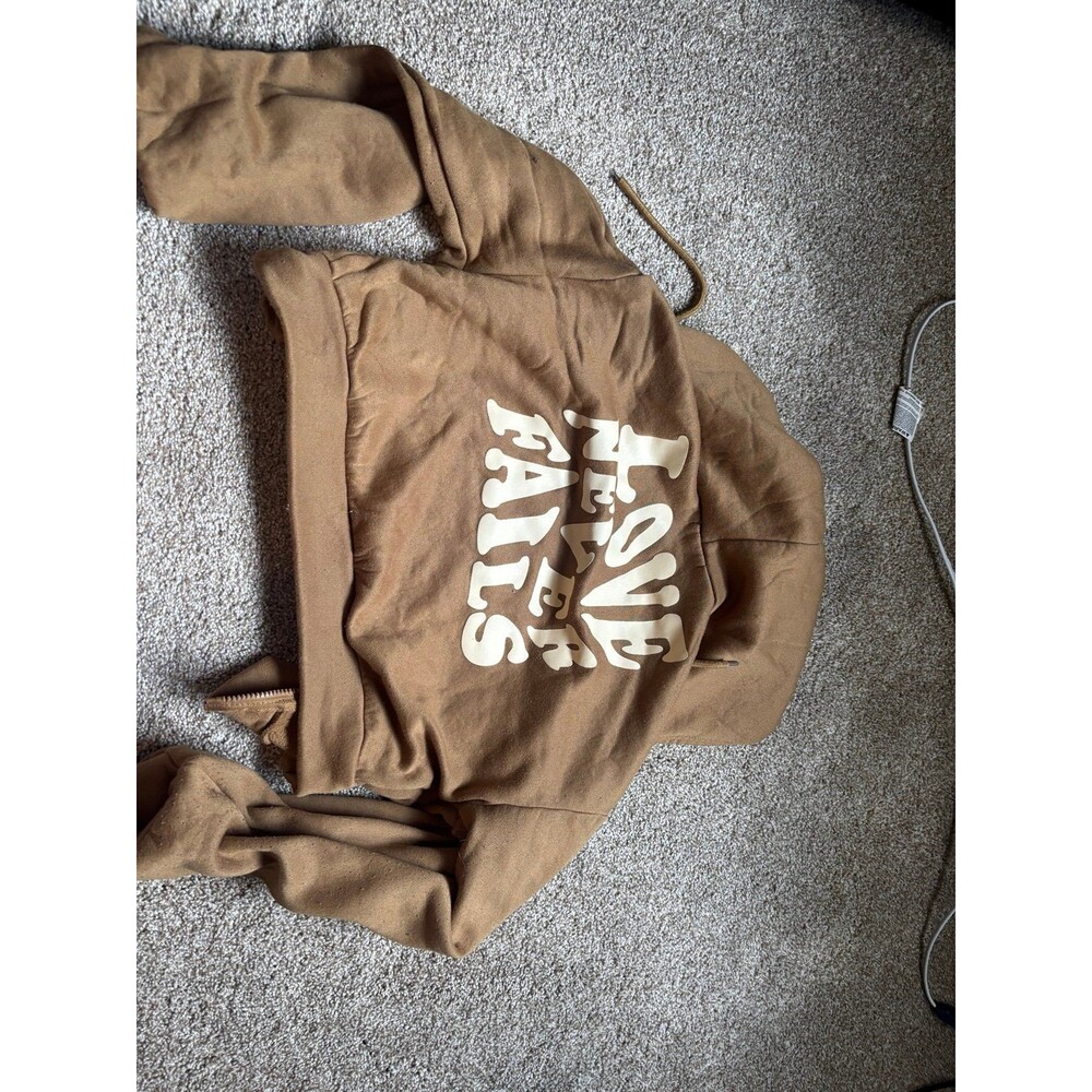 Khaki “Love Never Fails” Crop Hoodie and Sweatpants Set L - Picture 2 of 8